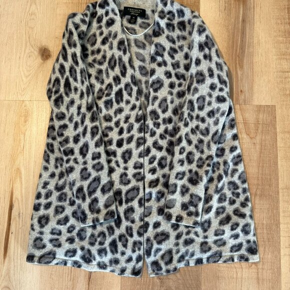 Cashmere Charter Club luxury leopard print Cardigan Open Front - Picture 3 of 12